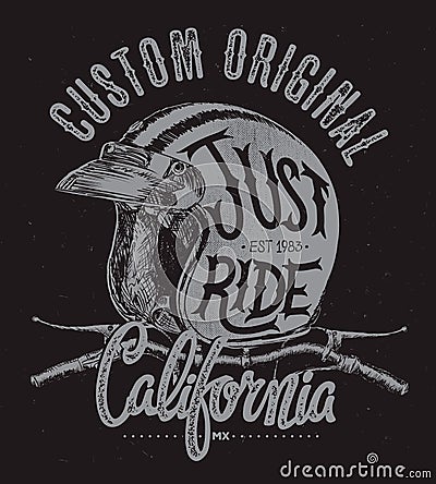 Just ride helmet with handle bar, t shirt print Vector Illustration