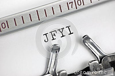 Just for your information initialism JFYI text macro closeup, typewriter typed acronym, newsletter bulletin abbreviation notice Stock Photo