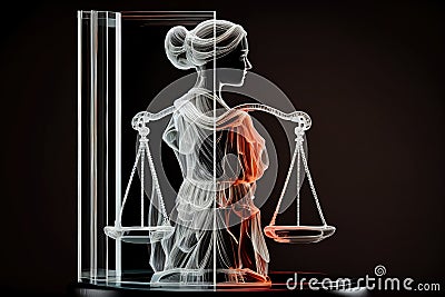 Justice concept: goddess Themis transparent glass figurine. Generative AI Stock Photo