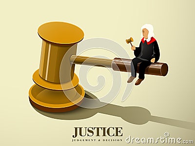 Justice concept with a judge sitting on a gavel Vector Illustration
