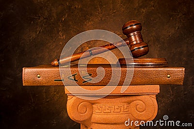 Justice Gavel on a law book Stock Photo