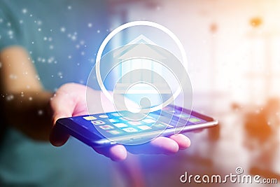 Justice icon going out a smartphone interface - technology concept Stock Photo