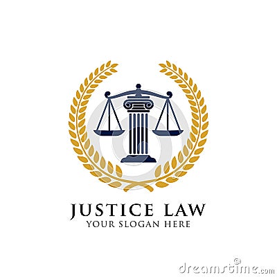 justice law badge logo design template. emblem of attorney logo vector design. scales and pillar vector illustration Vector Illustration