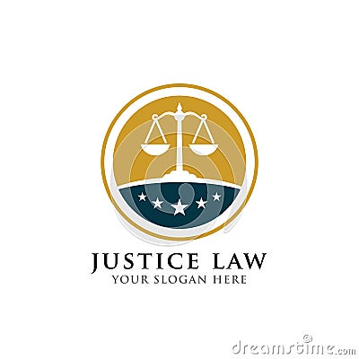 Justice law badge logo design template. emblem of attorney logo vector design with scales and star illustration Vector Illustration