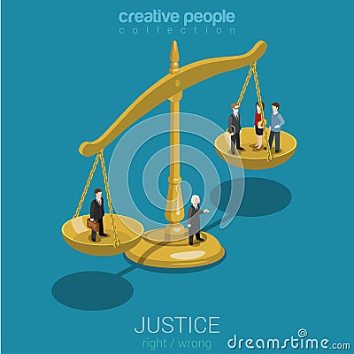 Justice and law, judgment and decision flat 3d isometric concept Vector Illustration