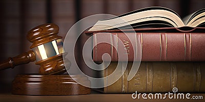 Justice, law and legal concept. Judge gavel and law books Cartoon Illustration