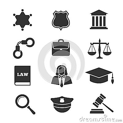 Justice, law, police vector icons Cartoon Illustration