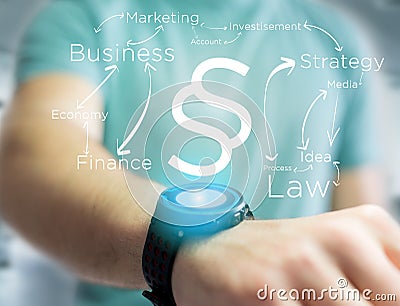 Justice and law symbol displayed on a futuristic interface with Stock Photo