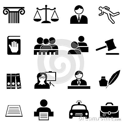 Justice, legal, law and lawyer icon set Vector Illustration