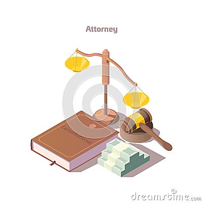 Justice legislation attorney judge attributes Vector Illustration