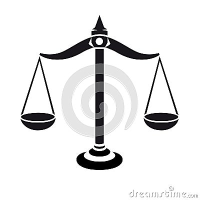 Justice scales black and white icon. Weight balance symbol silhouette. Vector Illustration