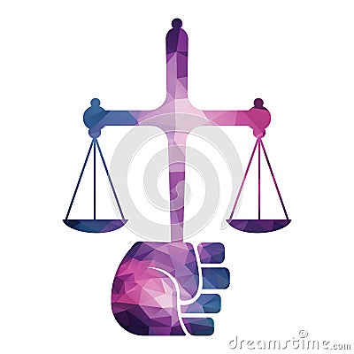 Justice Scales in Hand logo template design. Vector Illustration