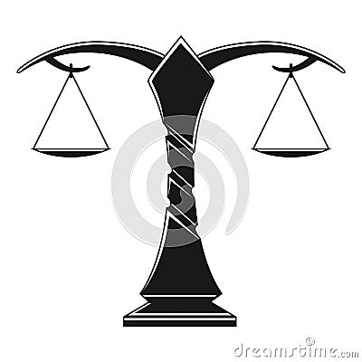 Justice scales silhouette. Mechanical balancing scales, symbol of law and judgment, punishment and truth, measuring Vector Illustration