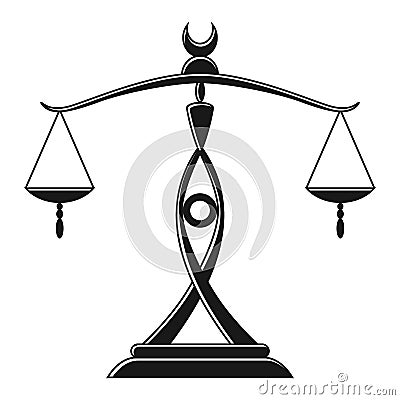 Justice scales silhouette. Mechanical balancing scales, symbol of law and judgment, punishment and truth, measuring Vector Illustration