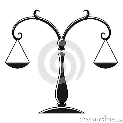 Justice scales silhouette. Mechanical balancing scales, symbol of law and judgment, punishment and truth, measuring Vector Illustration