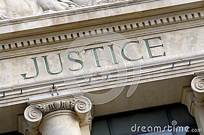 Justice courthouse building sign, law courts Stock Photo