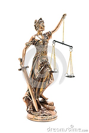 Justice statue isolated on white background Stock Photo