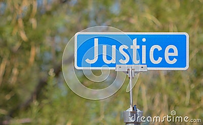 Justice street sign in Big Water, Kane County, Utah Stock Photo