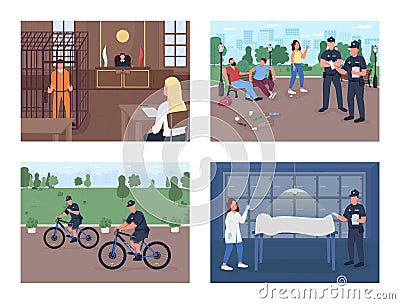Justice workers departments flat color vector illustration set Vector Illustration