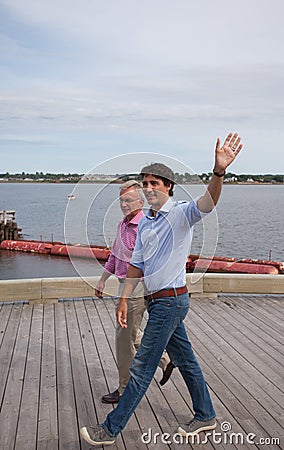 Justin Trudeau waves in Charlottetown Editorial Stock Photo
