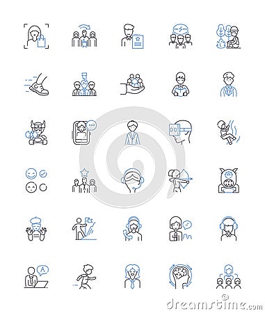 Juvenile populace line icons collection. Youth, Teenagers, Adolescents, Minors, Kids, Juniors, Youngsters vector and Vector Illustration