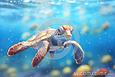 juvenile turtle swimming near ocean surface Stock Photo