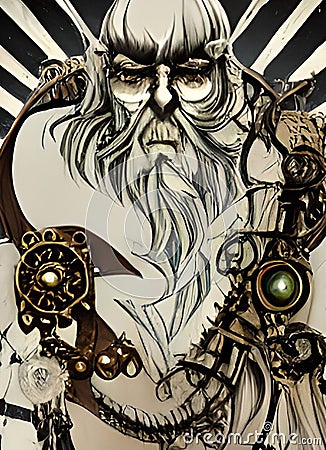 Juxius -a dark beard wizard_ - Unique digitally painted color artwork Stock Photo