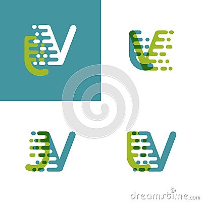 JV letters logo with accent speed in light green and light blue Vector Illustration