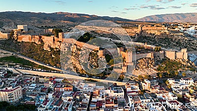 4k Aerial footage Muslim and Christian fortress in Almeria Stock Photo