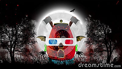 4K Animated Halloween Pumpkin Head with Scary and Cute Face. Black