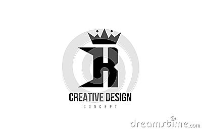 K black and white alphabet letter logo icon design with king crown and spikes. Template for company and business Vector Illustration