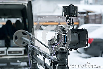 4K camera on crane Stock Photo