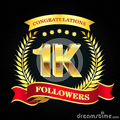 1k follower congratulation ribbon for banner, website and another printing material. Stock Photo