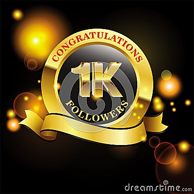 1k follower congratulation ribbon and round shape for banner, website and another printing material. Stock Photo