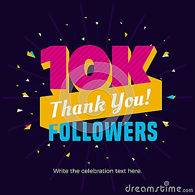 10k or 10000 followers card banner post template for celebrating many followers in online social media networks. Stock Photo