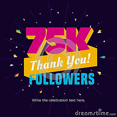 75k followers card banner post template for celebrating many followers in online social media networks. Stock Photo