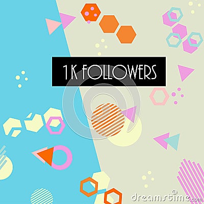 1k followers card banner template for celebrating many followers in online social media networks Vector Illustration