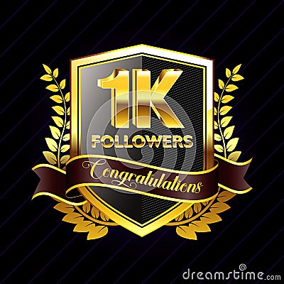 1K Followers gold ribbon, for banner, website, and other social media. Stock Photo