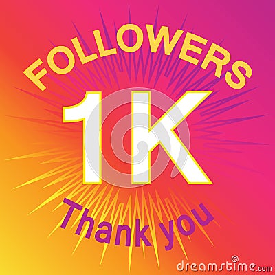 1K followers illustration with thank you Cartoon Illustration