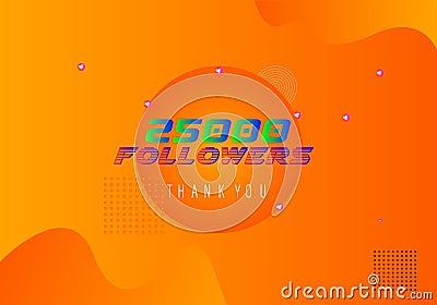 25k followers thank you colorful celebration template. social media 25000 followers achievement banner Vector Illustration