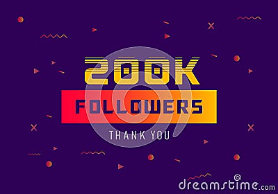 200k followers thank you colorful celebration template. social media 200000 followers achievement Vector Illustration