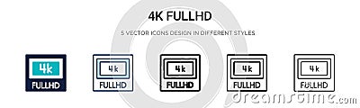 4k fullhd icon in filled, thin line, outline and stroke style. Vector illustration of two colored and black 4k fullhd vector icons Vector Illustration
