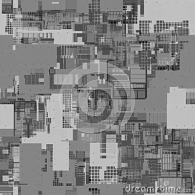 8K greyscale tech city cyberpunk displacement map texture for 3d modelling Stock Photo