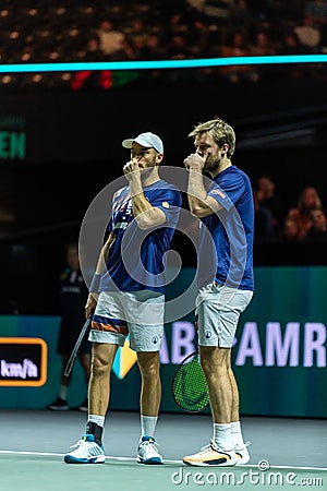 K. Krawietz abd T. Puetz playing the semi final at ABN AMRO Open 2023 tennis player at Rotterdam Ahoy arena Editorial Stock Photo