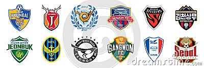 K League 1 South Korean 2022 Ulsan Hyundai FC, Jeonbuk Hyundai Motors, Jeju United FC, Incheon United FC, Pohang Steelers, Daegu Vector Illustration