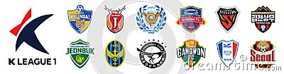 K League 1 South Korean 2022 Ulsan Hyundai FC, Jeonbuk Hyundai Motors, Jeju United FC, Incheon United FC, Pohang Steelers, Daegu Vector Illustration