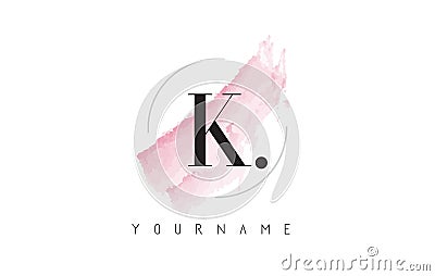 K Letter Logo with Pastel Watercolor Aquarella Brush. Vector Illustration