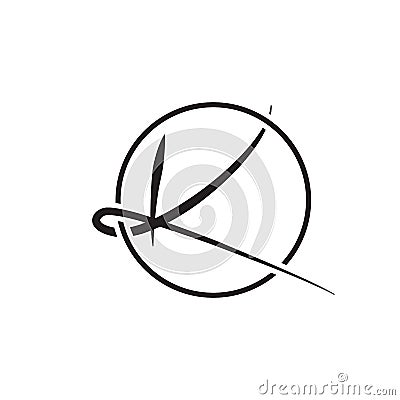 K letter script on circle lines design vector Vector Illustration