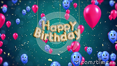 4K Loop Happy Birthday Greeting Animation with Balloons. Happy Birthday  Text with Blue Background Stock Video - Video of event, sign: 226732923