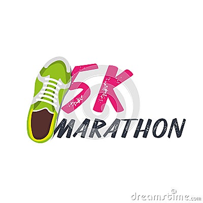 5K Marathon Run Event with sneakers. Vector illustration. Vector Illustration